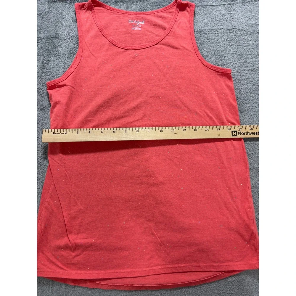 Cat & Jack XL Coral Pink Glitter Tank Top Womens Casual Cozy Sparkle Sleeveless